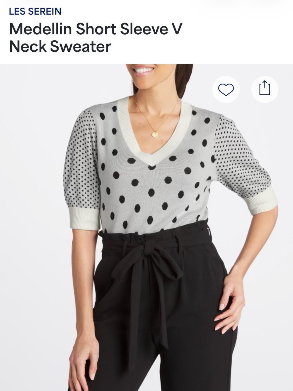 White V-Neck Polka Dot Sweater Top